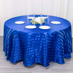 Satin Striped 120" Round Tablecloth Royal Blue - Silky Smooth Seamless Table Cover