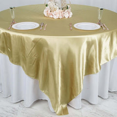 Satin 90"x90" Table Overlay Square Tablecloth Champagne - Smooth Finish Table Topper