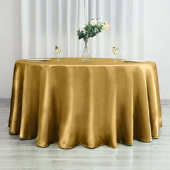 Satin 120" Round Tablecloth Gold - Stylish Seamless Table Cover for Weddings & Events