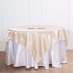 Satin 72"x72" Table Overlay Square Tablecloth Beige - Smooth Finish Table Cover