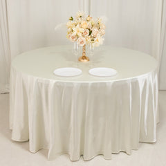 Scuba Round 120" Tablecloth Shimmering Pearl White - Wrinkle Free, Stain Resistant & Seamless Table Cover