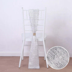 5 Pack Polyester Chair Sashes Silver Metallic Tinsel Fringe - Easy to Use Chair Bows 6"x108"