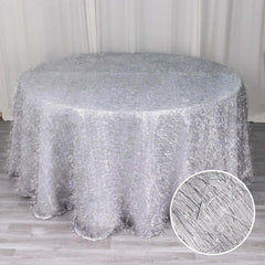 Polyester 120" Round Silver Tablecloth Metallic Fringe Shag Tinsel Table Cover