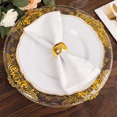 6-Pack Plastic Round Charger Plates 13" in Clear with Gold Florentine Embossed Rim, Exquisite Dinner Serving Plates
