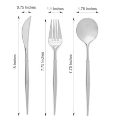 24-Pack Plastic Flatware Set in Silver - Heavy Duty Disposable Modern Silverware 8"