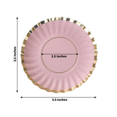 50-Pack Paper 3.5" Round Party Plates in Blush with Gold Scalloped Rim - Disposable Mini 250GSM Dessert Plates for Tapas, Appetizers & Finger Foods