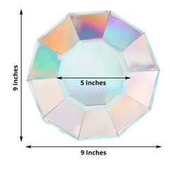 25-Pack Paper 9" Decagon Dinner Plates in Iridescent - Disposable Geometric Party Plates for Disco & Space Themed Events