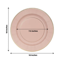 25-Pack Paper 10" Round Dinner Plates in Dusty Rose Sunray Design with Gold Rim - Disposable Heavy Duty 350GSM Party Plates