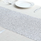 Mesh 11"x108" Table Runner Metallic Silver – Glitter Design for Convenient Event Decoration