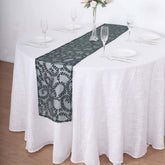 Mesh 12"x108" Table Runner Hunter Emerald Green - Leaf Vine Embroidery