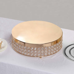Metal Cake Stand Pedestal Crystal Beaded Design Gold - Cupcake Display and Dessert Riser 14"