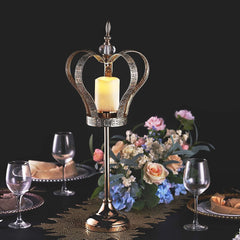 Metal Crown Pillar Candle Holder Stand Gold - Votive Holder Centerpiece 25"