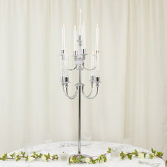 Metal Floor Candelabra Candle Holder, 9-Arm Vintage Taper Stand Silver Table Centerpiece for Weddings & Parties 46" Tall
