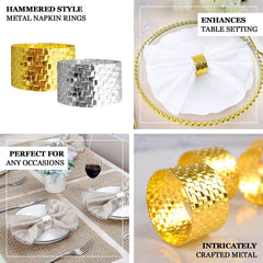 4 Pack Shiny Gold Basket Weave Napkin Rings, Metallic Napkin Holders