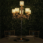 Metal Pearl Beaded Candelabra in Gold 6-Arm - Stylish Table Centerpiece with Crystal Chandelier Pendants