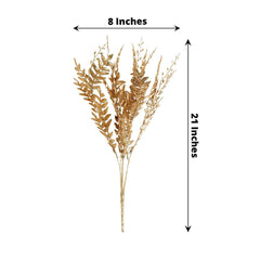 2-Pack Artificial Fern Leaf Branches Metallic Gold - Faux Decorative Bouquets for Glamorous Centerpiece Backdrop & Floral Decor 21"