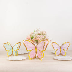 12 Pcs Cardstock Paper 3D Butterfly Table Centerpieces, Metallic Gold Foil Accents Pastel Color Party Decorations 10", 12"