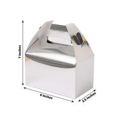 25 Pack Metallic Silver Candy Gift Tote Gable Boxes, Party Favor Treat Bags - 6"x3.5"x7"