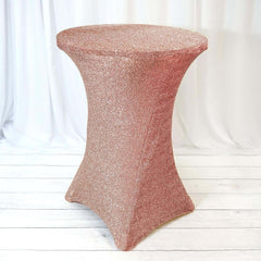 Metallic Spandex 36" Fitted Glitter Round Cocktail Table Cover Rose Gold - Stretch Fit for High Top Tables
