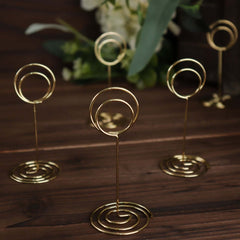 10-Pack Metal Card Holder Stands Mini Circle Hoop Design Gold - Table Number Stands and Wedding Place Card Menu Clips 3.5"