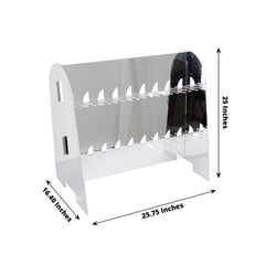 2-Tier Champagne Glass Holder Display Stand Table Top in Silver Mirror Finish - Modern Stemware Rack Cocktail Drink Holder with 18 Hooks for Events & DIY Bars 25"