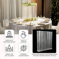 Acrylic Centerpiece Stand Rectangular Design with Pre-chained Crystal Beads Clear - Durable Flower Pedestal for Table or Floor 40"x40"