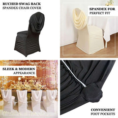 Spandex Chair Cover with Ruched Swag Back and Foot Pockets for Banquet Chairs Black - Fitted Slipcover
