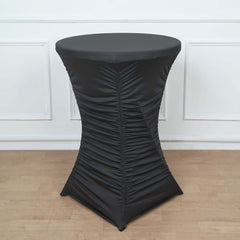 Heavy Duty Spandex 30" Fitted Round Cocktail Table Cover Black Ruched Pleated - Durable Stretch Design