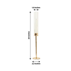 2-Pack Gold Metal Taper Candlestick Holders, Clear Glass Hurricane Candle Stands With Chimney Candle Shades 20"