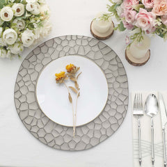 6-Pack Round Charger Plates 13" in Gray with Hammered Rim, Matte Finish Modern Dinner Charger Tableware