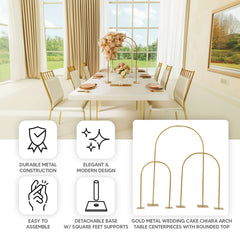 Gold Metal Chiara Arch Table Centerpiece with Rounded Top - Detachable Flower Stand Frame for Weddings 23"