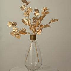 2-Pack Artificial Round Eucalyptus Leaf Branches Metallic Gold - Lifelike Faux Stems for Modern Centerpieces & Floral Arrangements 27"