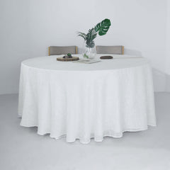 Faux Linen 120" Round Tablecloth White - Modern Slubby Texture with Wrinkle-Resistant Appeal Seamless Table Cover