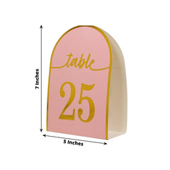 25-Pack 7" Disposable Table Numbers, Blush Free Standing Double Sided Table Number Place Cards with Metallic Gold Foil Numbers 1-25