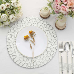 6-Pack Round Charger Plates 13" in White with Hammered Rim, Matte Finish Modern Dinner Charger Tableware