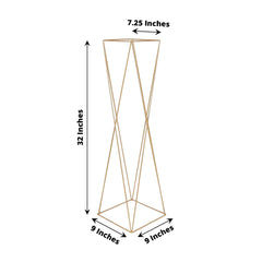 2-Pack Wedding Centerpieces Metal Geometric Crisscross Design Gold - Open Column Pedestal Stands 32"