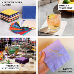 50-Pack Paper Beverage Napkins Natural - 2 Ply Disposable Soft 18GSM Cocktail Napkins 5"x5"