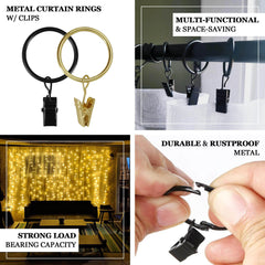 50 Pack Black Metal Openable Curtain Clip Rings, Heavy Duty Rustproof Drapery Backdrop Clip Hangers - 1.5"