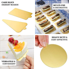 50-Pack Triangle Cake Boards in Gold Cardboard - Grease Proof Mini Paper Trays for Pastries Cupcakes & Dessert Slices 2.8"x 4.5"