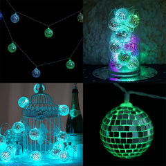 15 LED String Light Garland Silver Disco Mirror Ball Multicolor - Battery Operated for Events 6ft