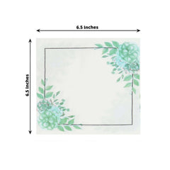 20-Pack Paper Dinner Napkins with Floral Design White/Green - Disposable 2 Ply Beverage Napkins 6.5"x6.5"