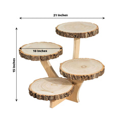 4-Tier Wooden Cupcake Stand Farmhouse Style Natural Wood Slice Design - Rustic Dessert Display Cake Holder 15" Tall