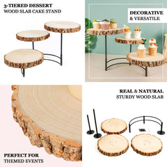 3-Tier Wooden Cheese Board Stand Half Moon Wood Slice Design - Rustic Cupcake Centerpiece 12" Tall