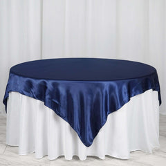 Satin 72"x72" Table Overlay Square Tablecloth Navy Blue - Smooth Finish Table Cover
