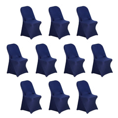 10 Pack Stretch Spandex Chair Covers Navy Blue for Folding Chairs - Durable 160GSM Fitted Slipcovers
