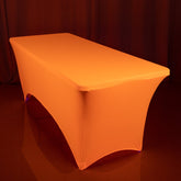 Glow Neon Orange Fitted Spandex Tablecloth – 6ft Rectangle, Wrinkle-Free Cover