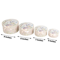Set of 4 Cardstock Round Nesting Gift Boxes Blush Floral Design - Decorative Heavy Duty Stackable Keepsake Boxes With Lids for Presents Storage & Pedestal Stand 5",7",8",9"
