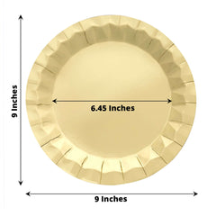 25-Pack Paper 9" Round Dinner Plates in Metallic Gold with Geometric Prism Rim - Disposable 400GSM Party Plates for Banquets & Celebrations