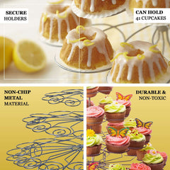 5-Tier Metal Cupcake Stand 15" Silver with 41 Spiral Holders - Space-Saving Non-Chip Finish Dessert Display Tower Tray for Parties & Buffets