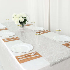 Plastic Woven Vinyl 13"x6ft Table Runner Metallic Silver - Non-Slip & Reversible Tabletop Decor